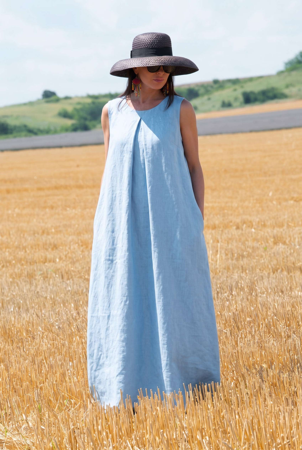 linen dress #light-blue