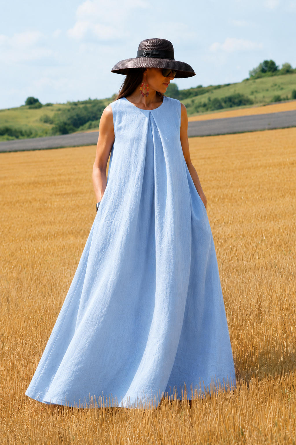 linen dress #light-blue