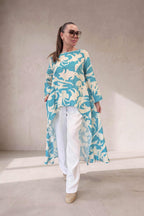 blue linen top floral
