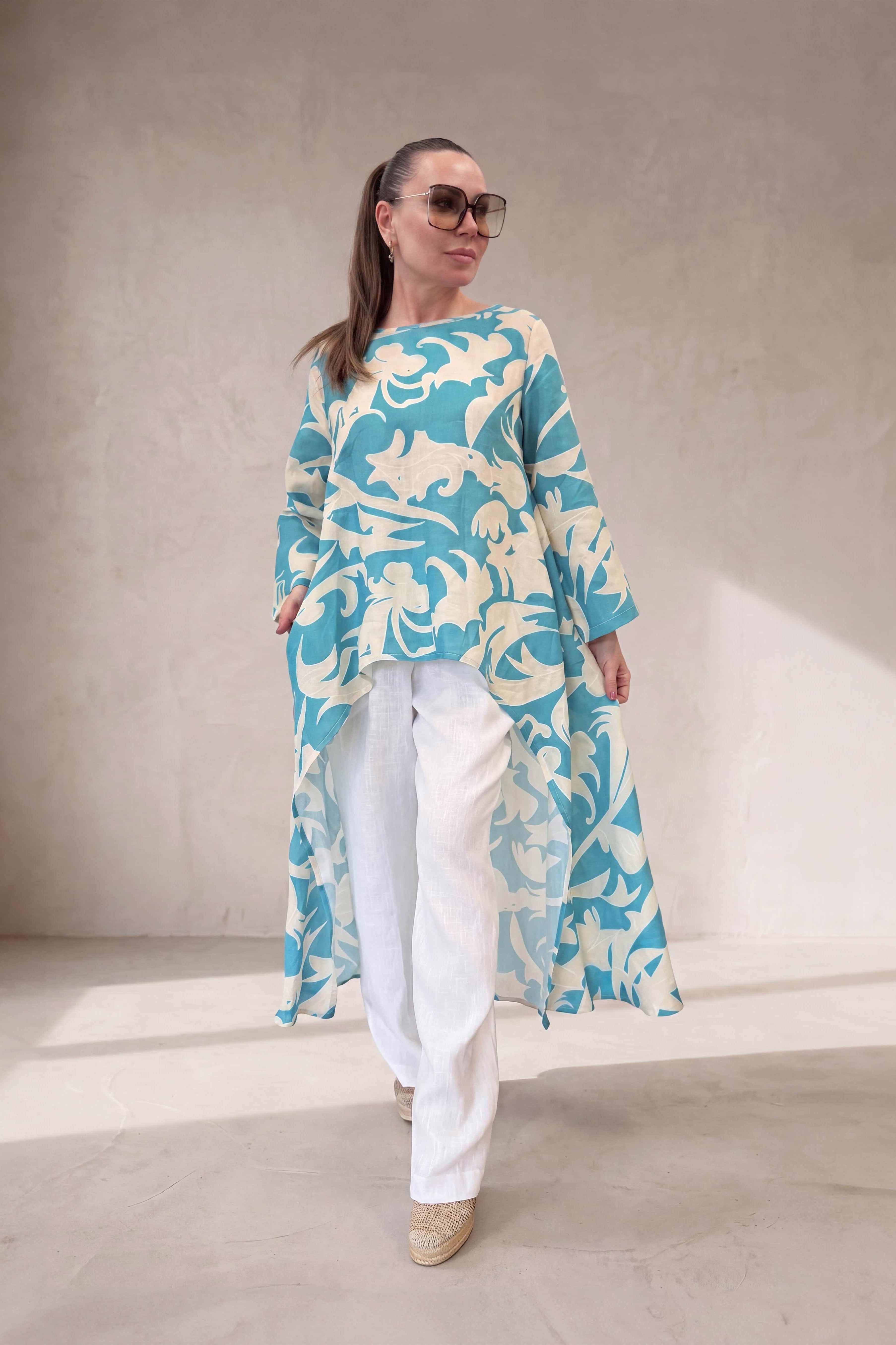 blue linen top floral
