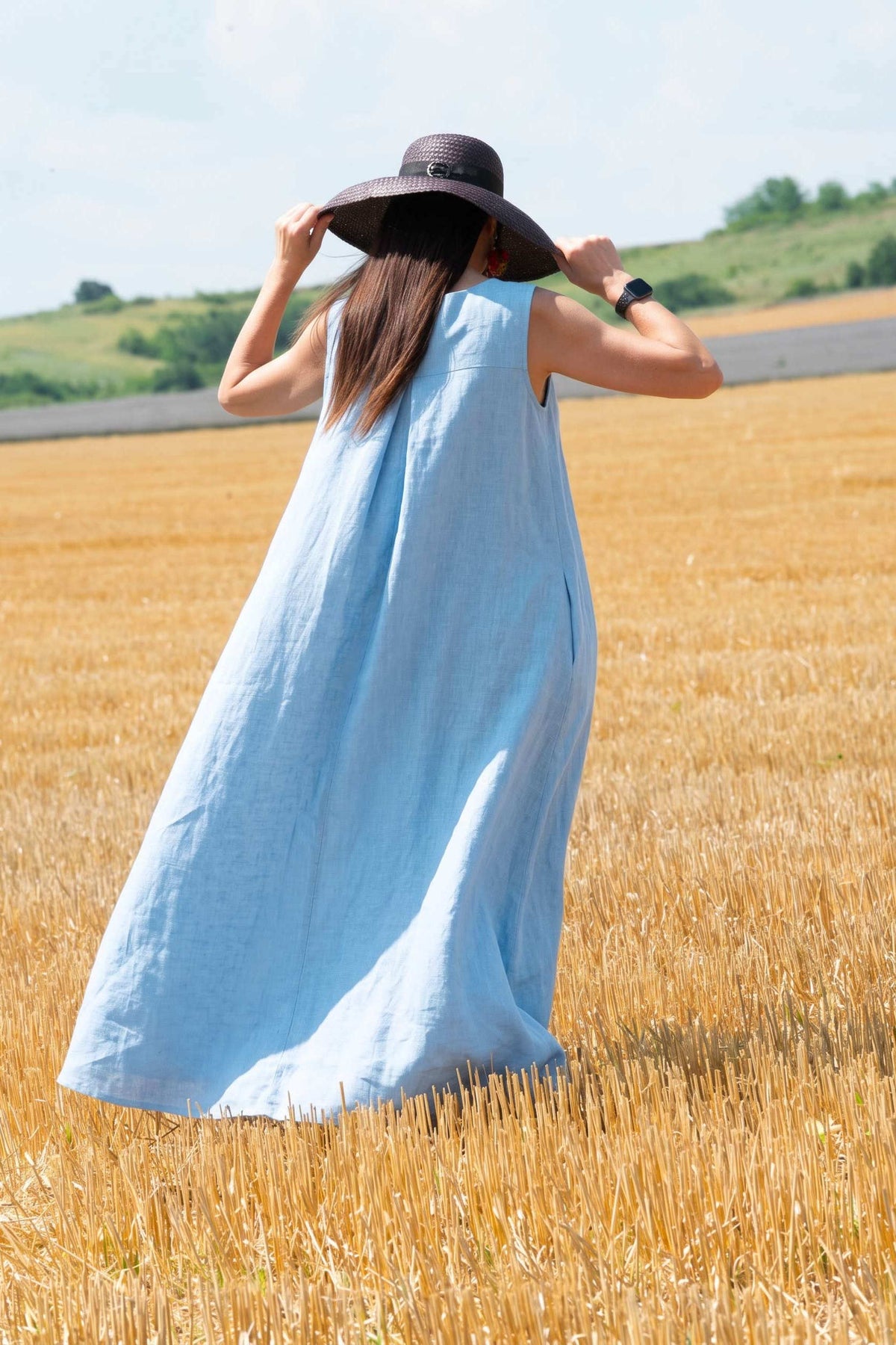 linen dress #light-blue