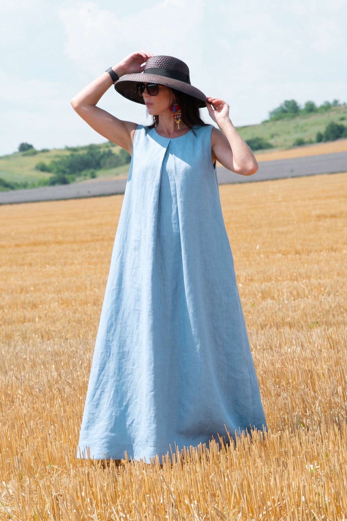 linen dress #light-blue